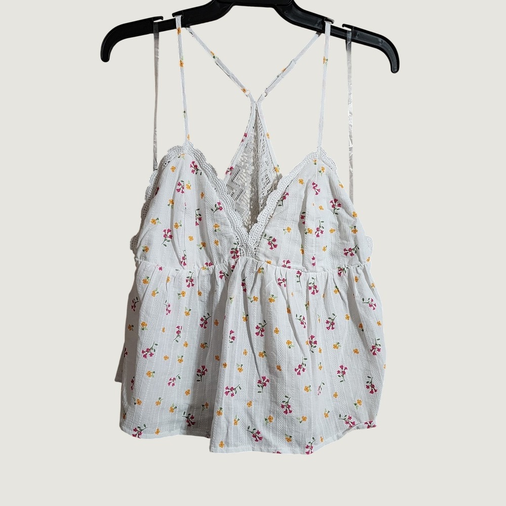 No Boundaries Triangle Cami Lace Racerback Floral Large White